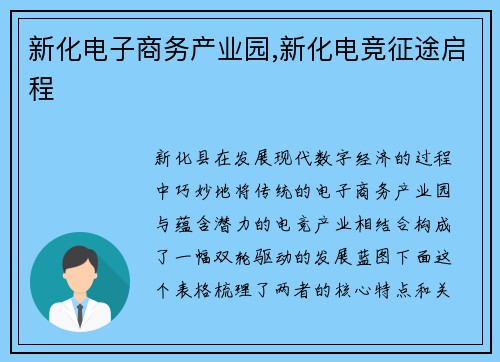 新化电子商务产业园,新化电竞征途启程