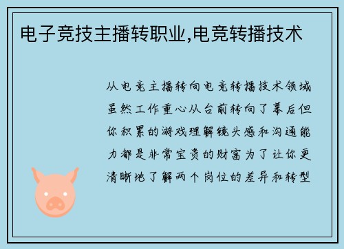 电子竞技主播转职业,电竞转播技术